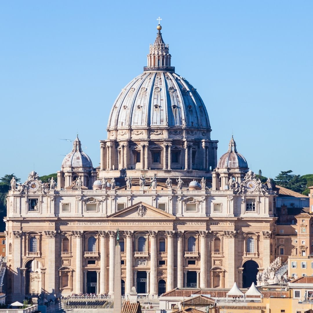 "Saint Peter’s Basilica in Vatican City with its magnificent dome and historic façade.